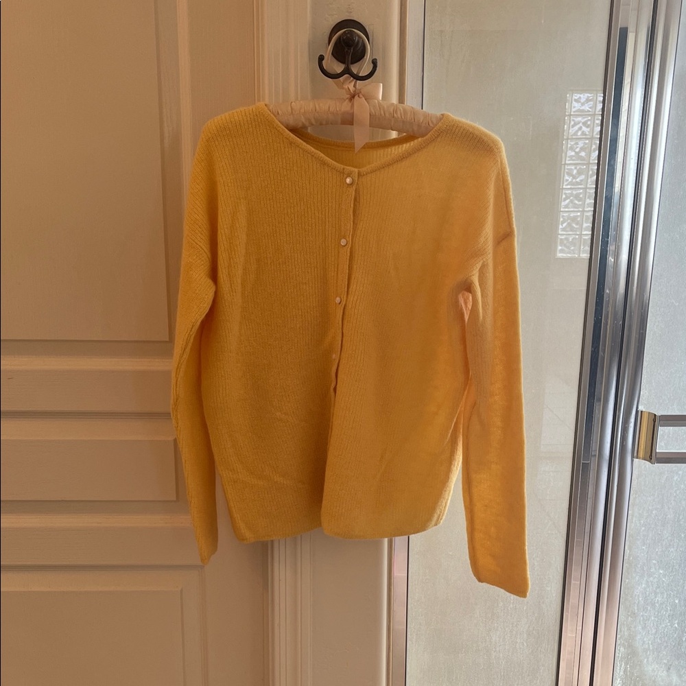 Sezane Yellow Cropped Button Cardigan - Picture 2 of 7